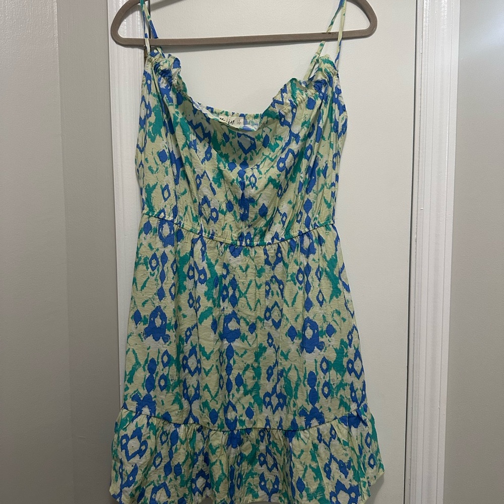 Stylish Blue and Green Patterned Mini Dress